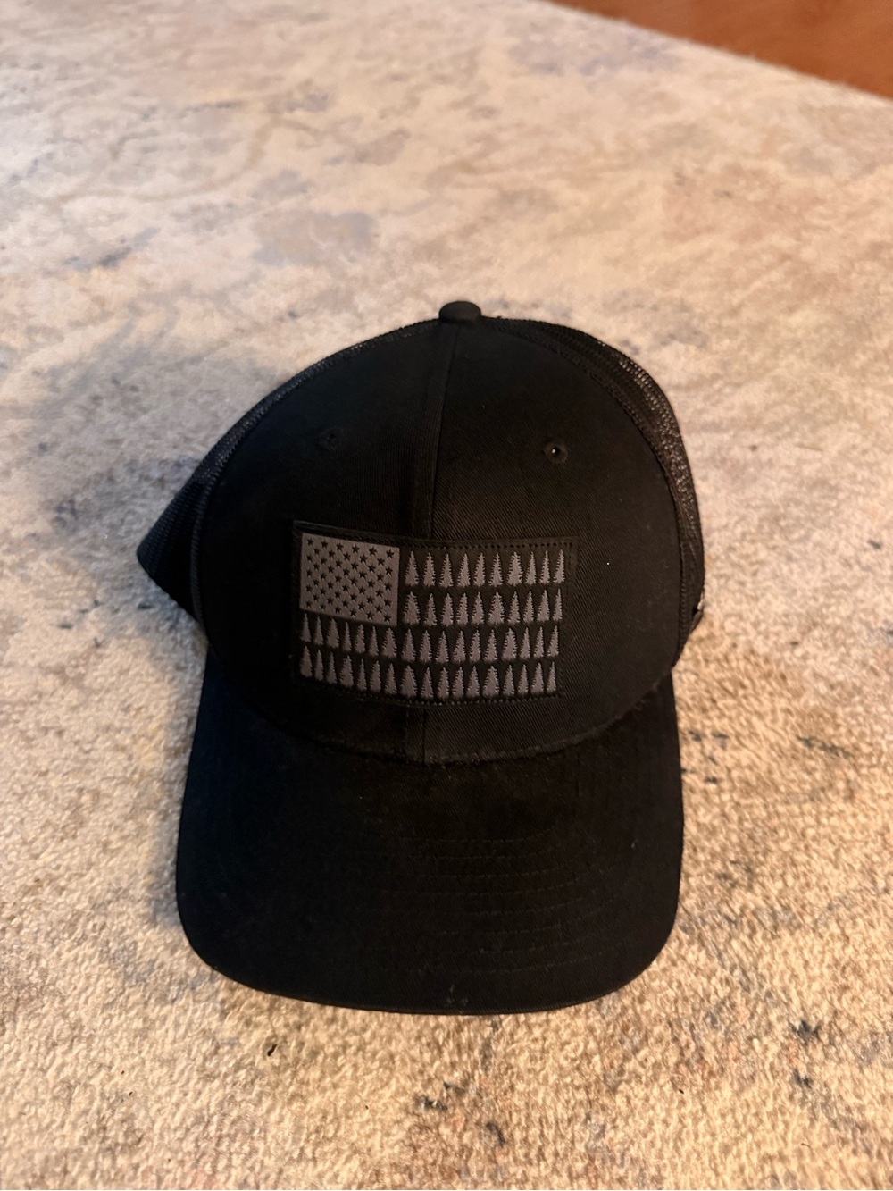 Columbia Black Trucker Hat with American Flag Patch